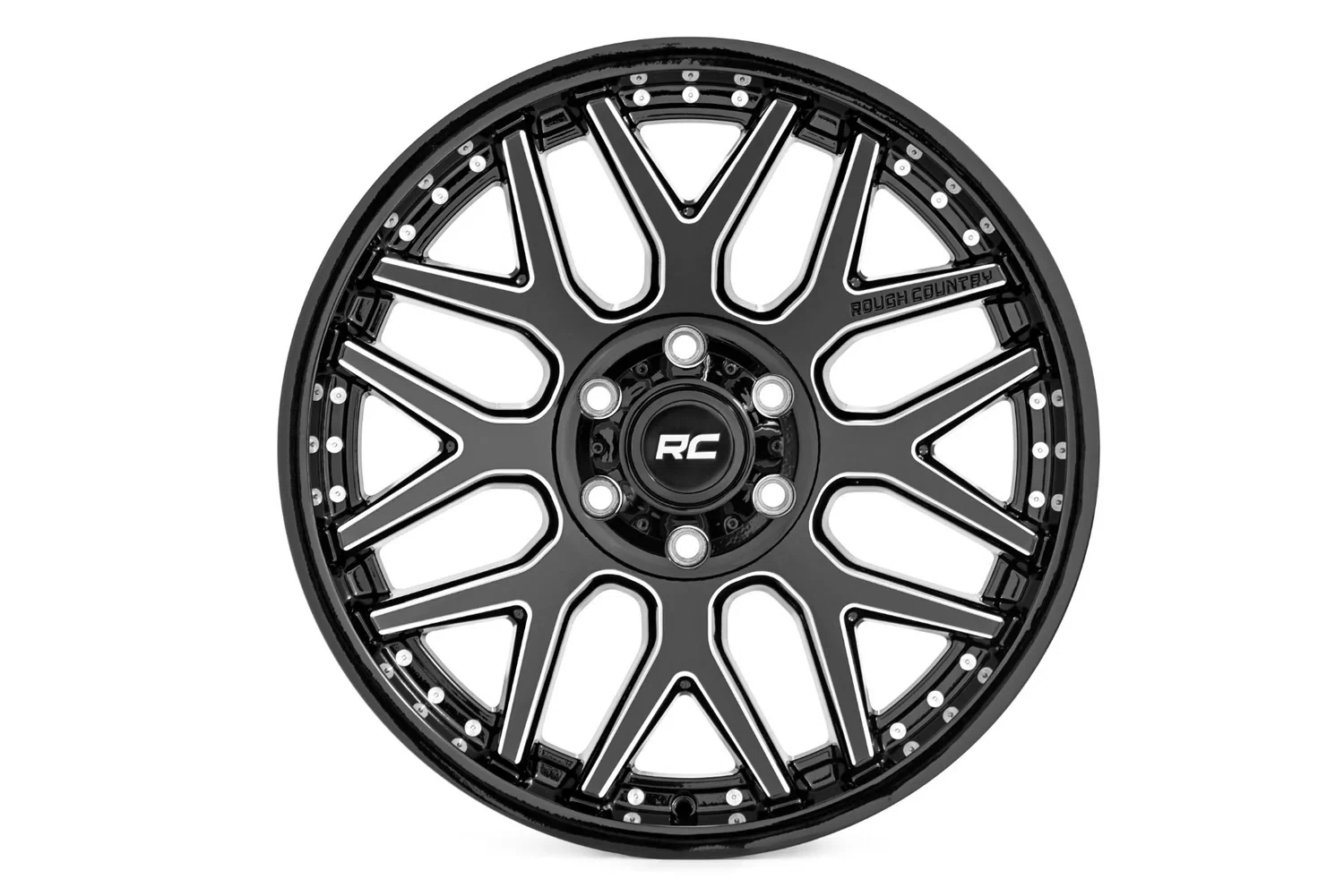 Rough Country 95 Series Wheel Gloss Black Machined 20x10 8x180 -19mm 95201006M